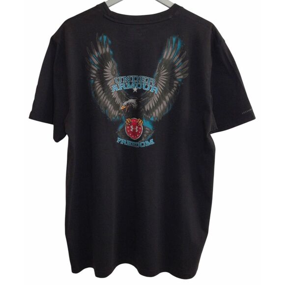 Under Armour T-Shirt XL Black Freedom Eagle United States Heat Gear Loose - Picture 1 of 4